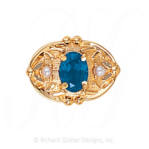 GS463 BT/PL - 14 Karat Gold Slide with Blue Topaz center and Pearl accents 